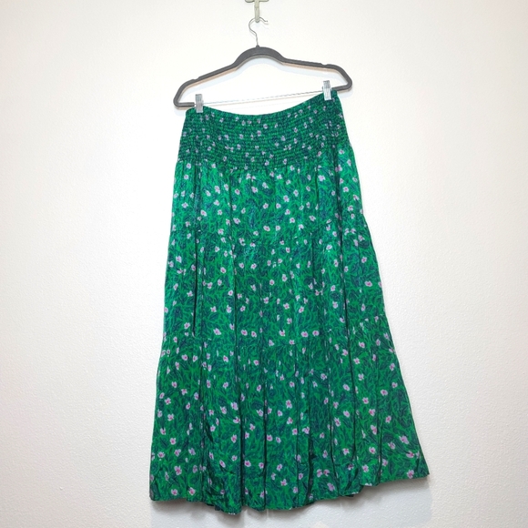 Roller Rabbit Cerro Nikki Tiered Midi Skirt In Emerald Green Size Large - Picture 8 of 9